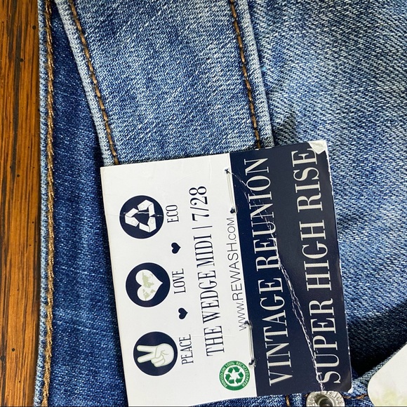 Super High Rise 7/28 Wedge Midi Vintage Reunion Denim Distressed Cutoff … - Picture 4 of 5